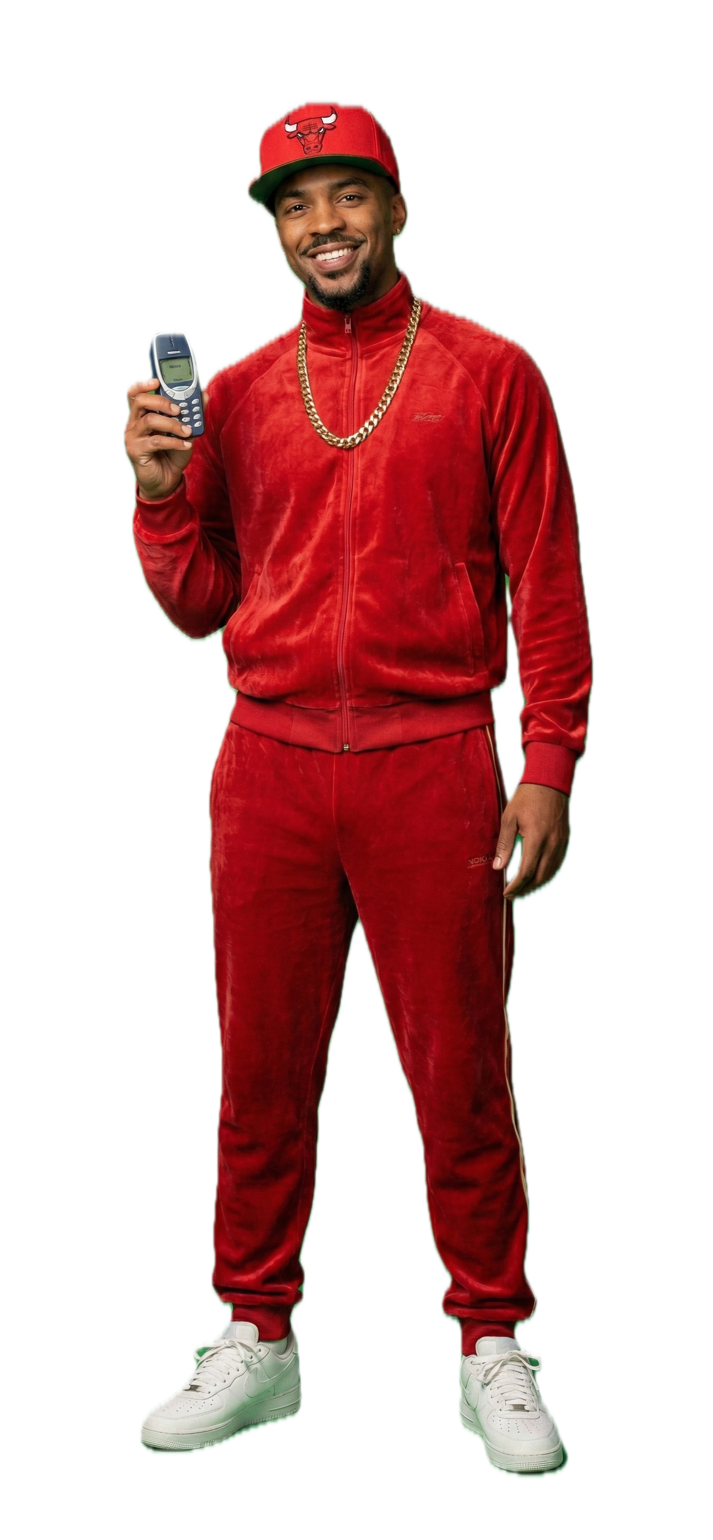 Man in red jogging suit with Nokia phone